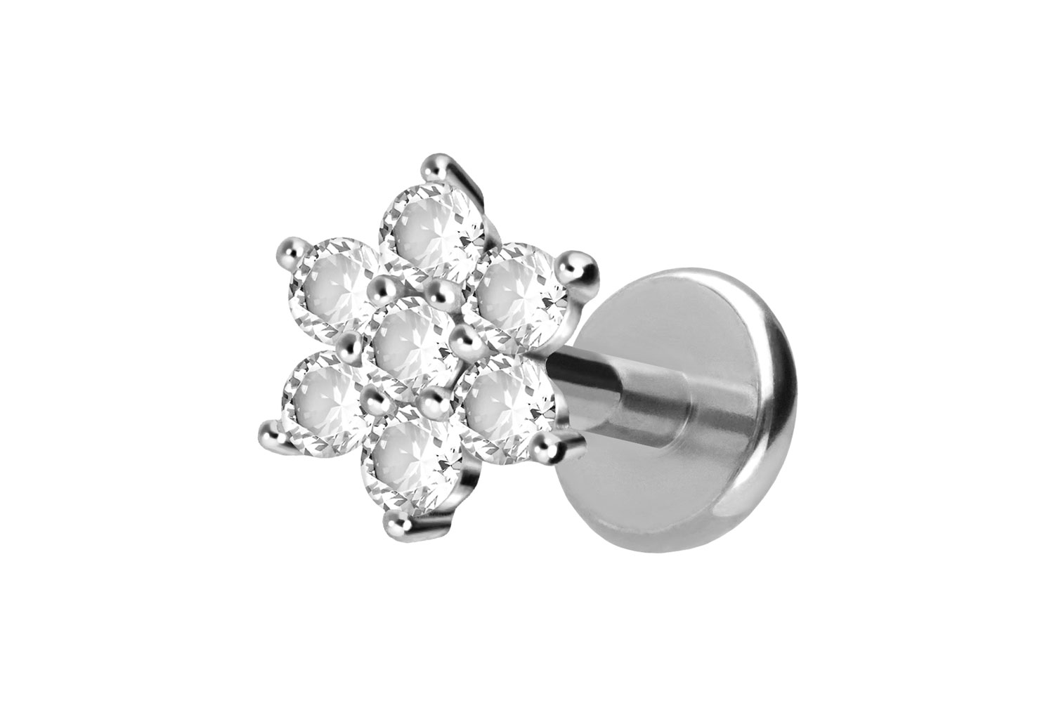 Titan Labret Piercing mit Push Fit KRISTALLBLUME